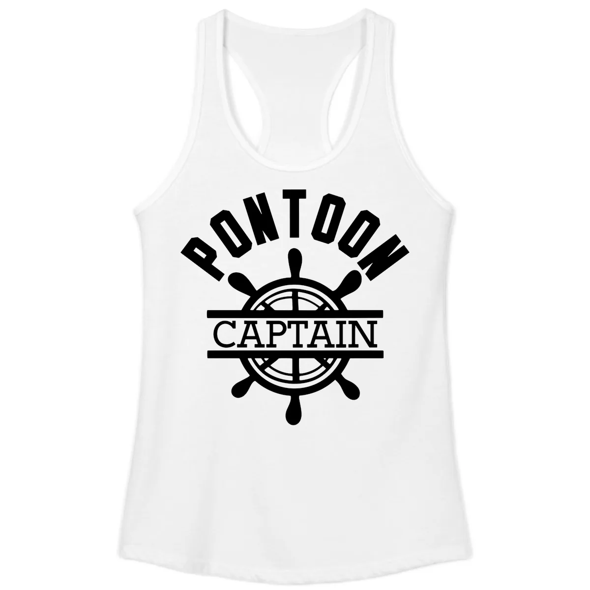 Pontoon Captain Steering Wheel Design Ladies Tank in White
