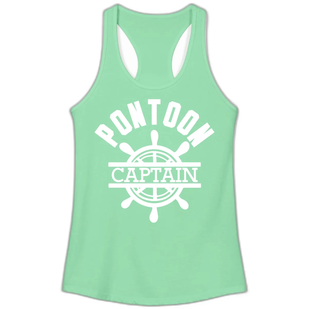 Pontoon Captain Steering Wheel Design Ladies Tank in Solid Mint
