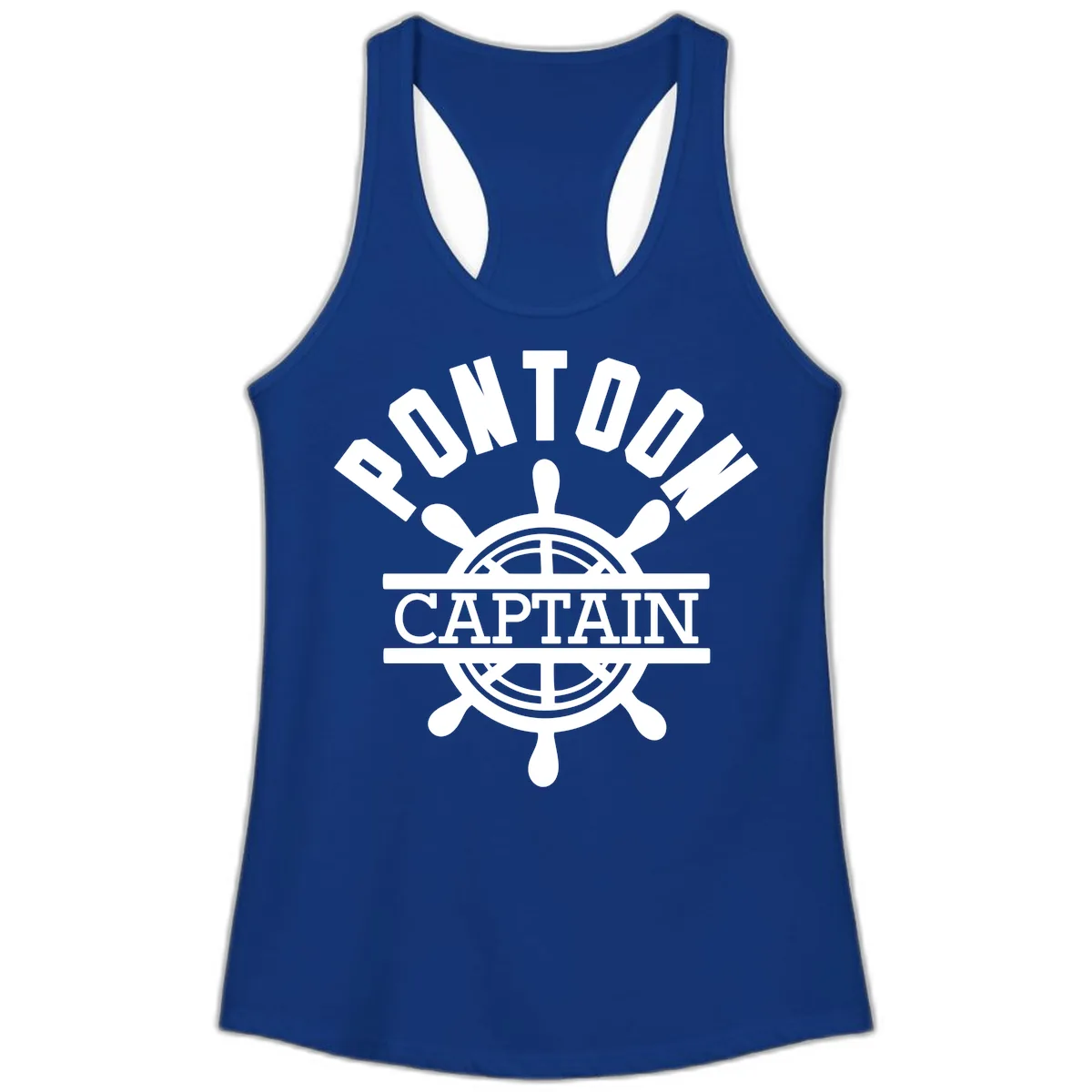 Pontoon Captain Steering Wheel Design Ladies Tank in Solid Royal