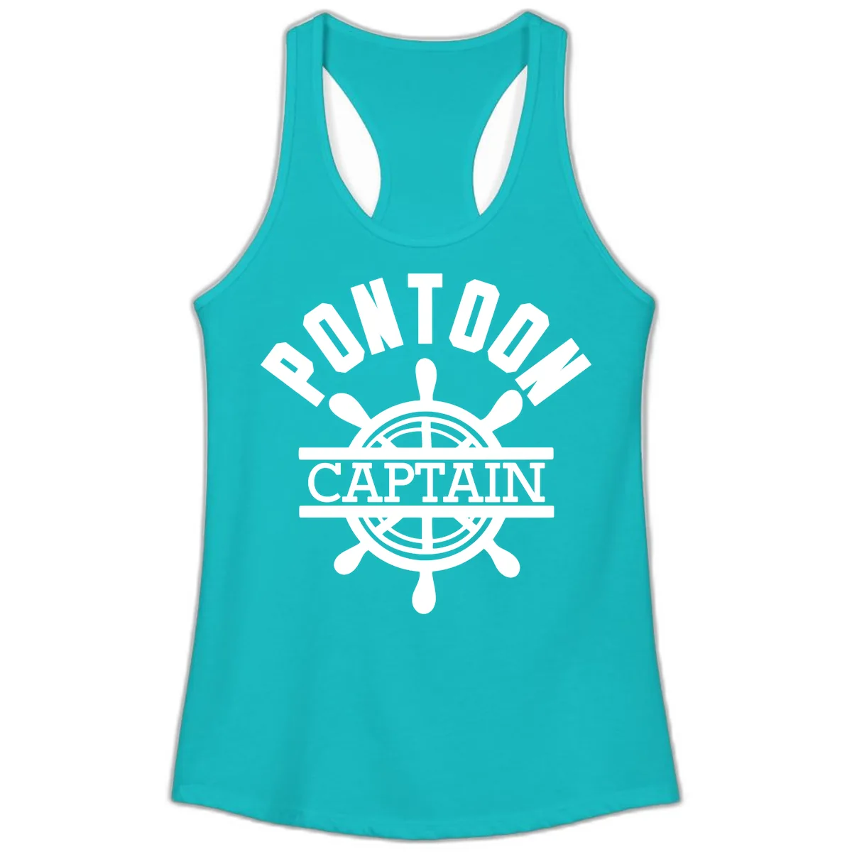 Pontoon Captain Steering Wheel Design Ladies Tank in Tahiti Blue