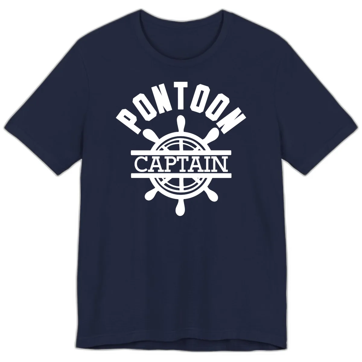 Pontoon Captain Steering Wheel Design Premium T-Shirt in Navy
