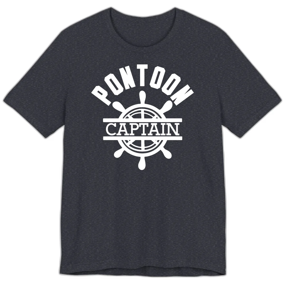 Pontoon Captain Steering Wheel Design Premium T-Shirt in Heather Navy