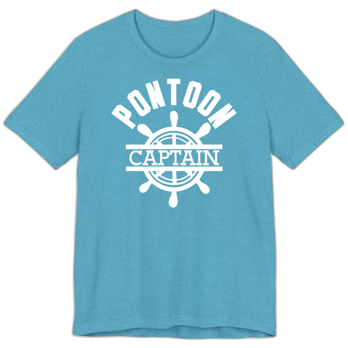 Pontoon Captain Steering Wheel Design Premium T-Shirt in Heather Aqua