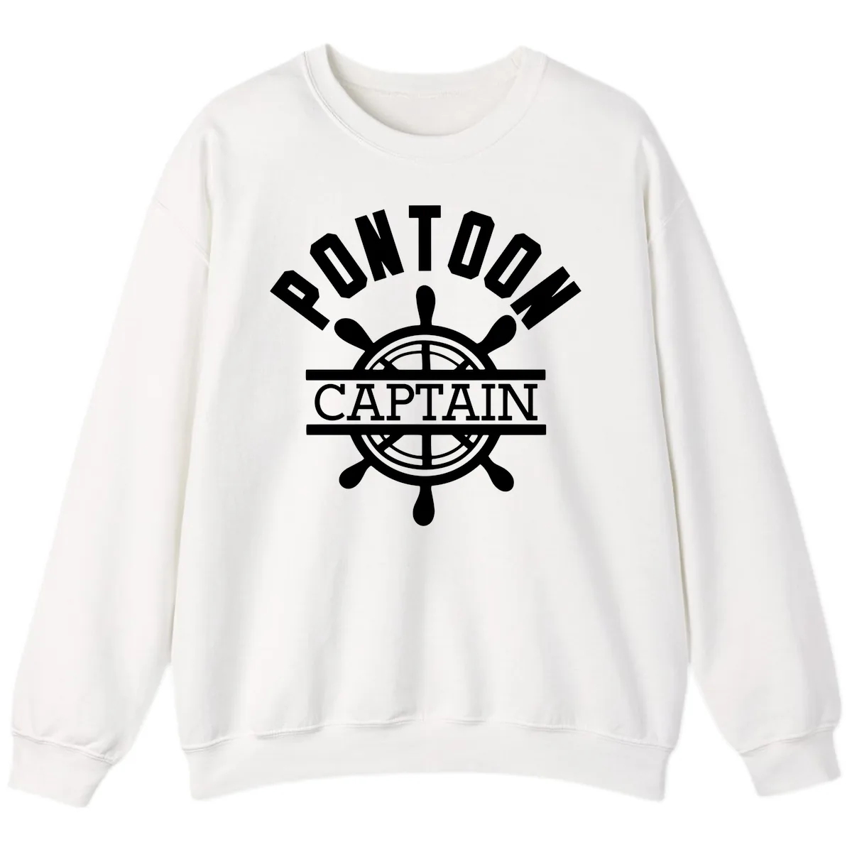 Pontoon Captain Steering Wheel Design Sweatshirt in White