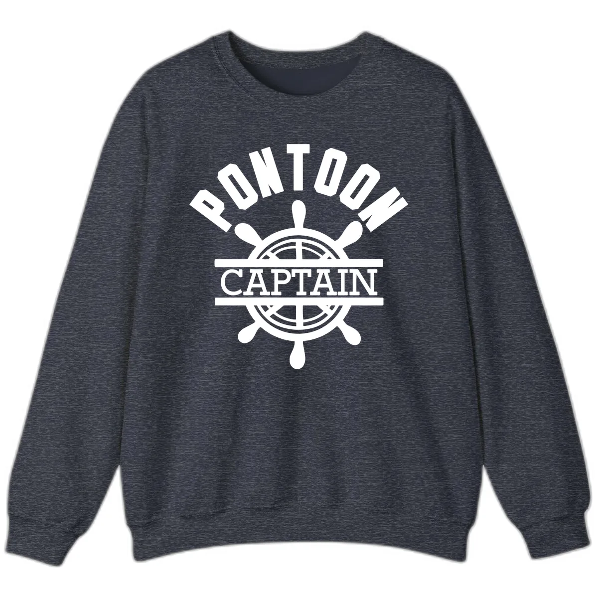 Pontoon Captain Steering Wheel Design Sweatshirt in Heather Sport Dark Navy