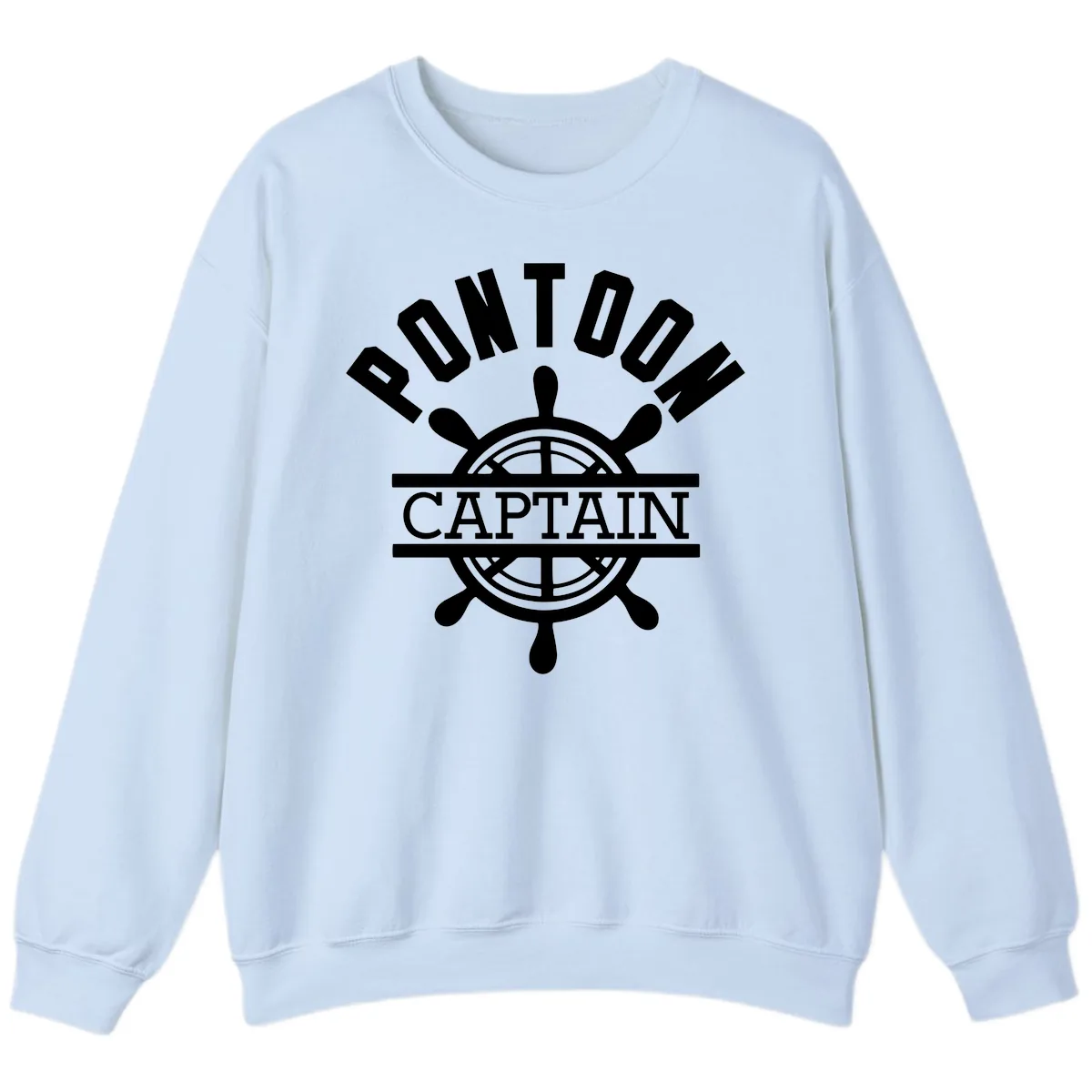 Pontoon Captain Steering Wheel Design Sweatshirt in Light Blue