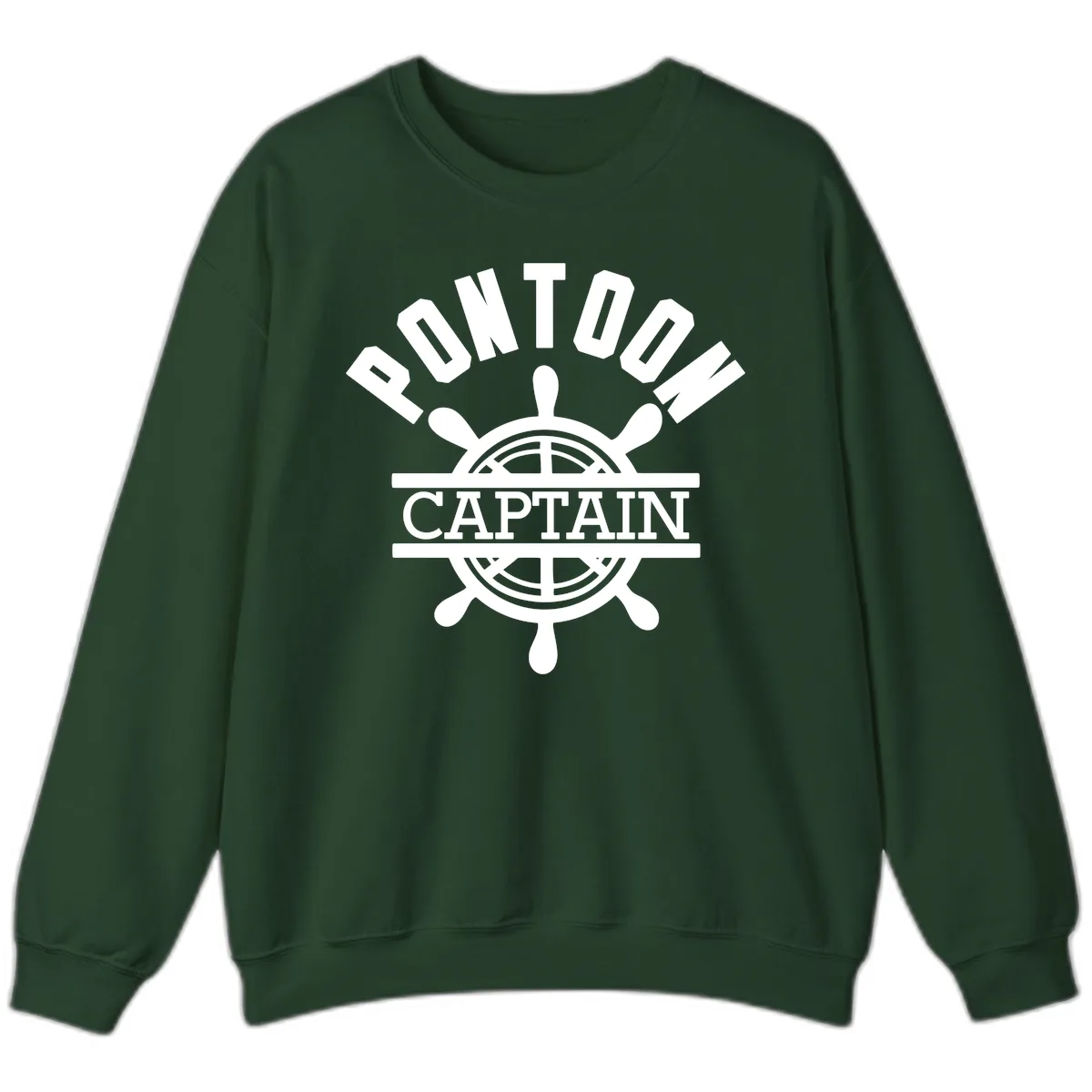Pontoon Captain Steering Wheel Design Sweatshirt in Forest Green