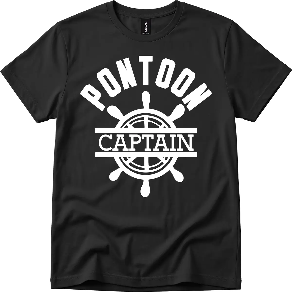 Pontoon Captain Steering Wheel Design T-Shirt in Black