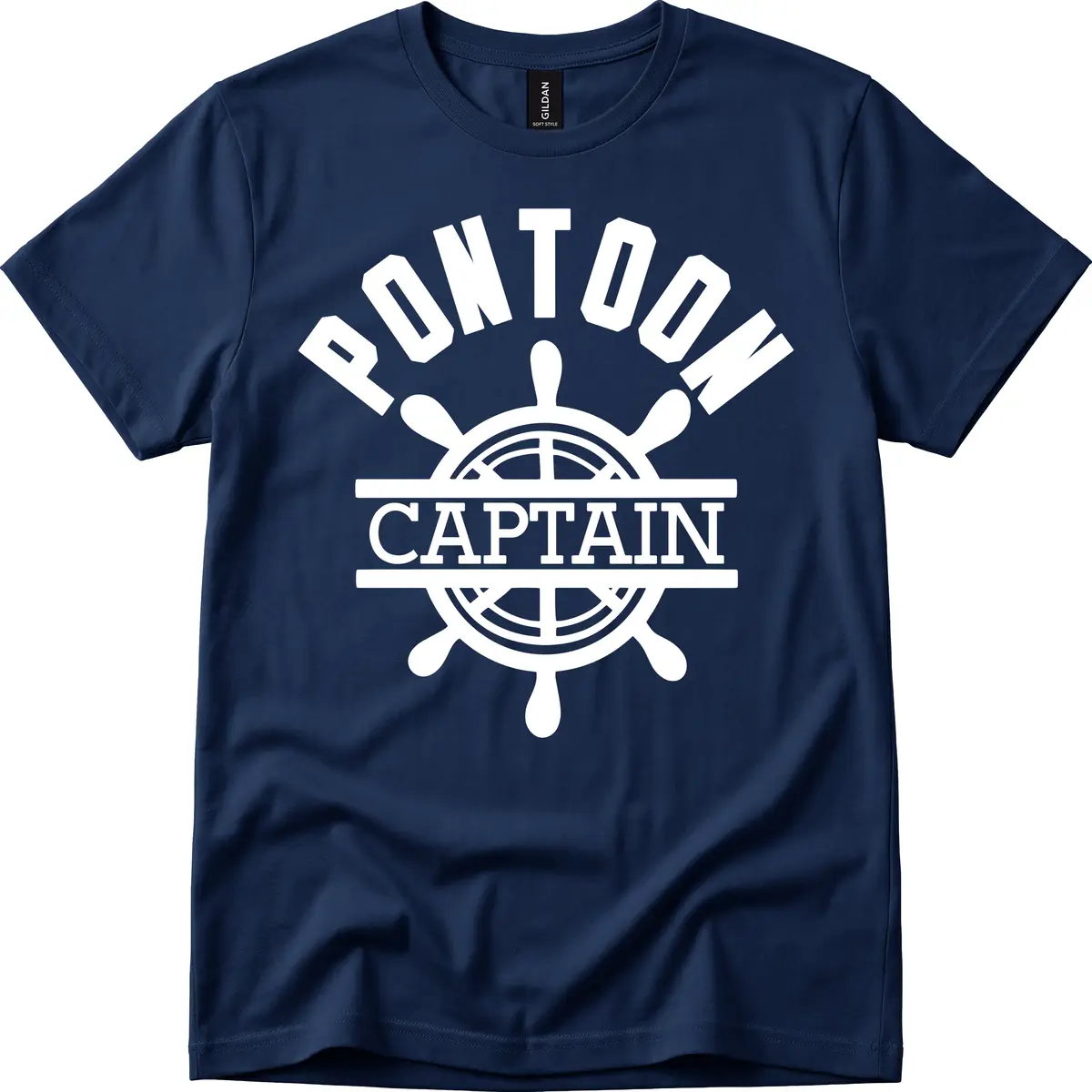 Pontoon Captain Steering Wheel Design T-Shirt in Navy