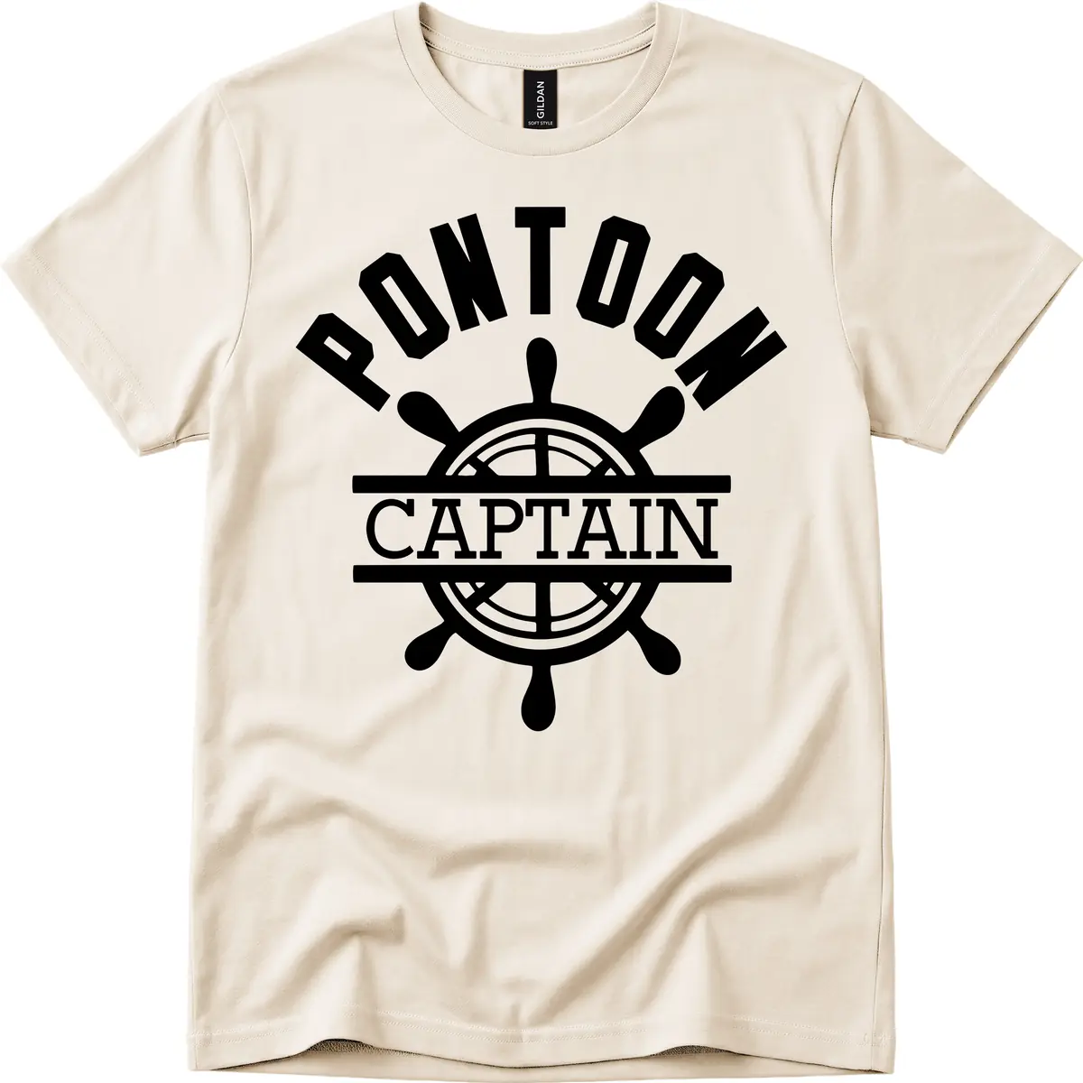 Pontoon Captain Steering Wheel Design T-Shirt in Natural