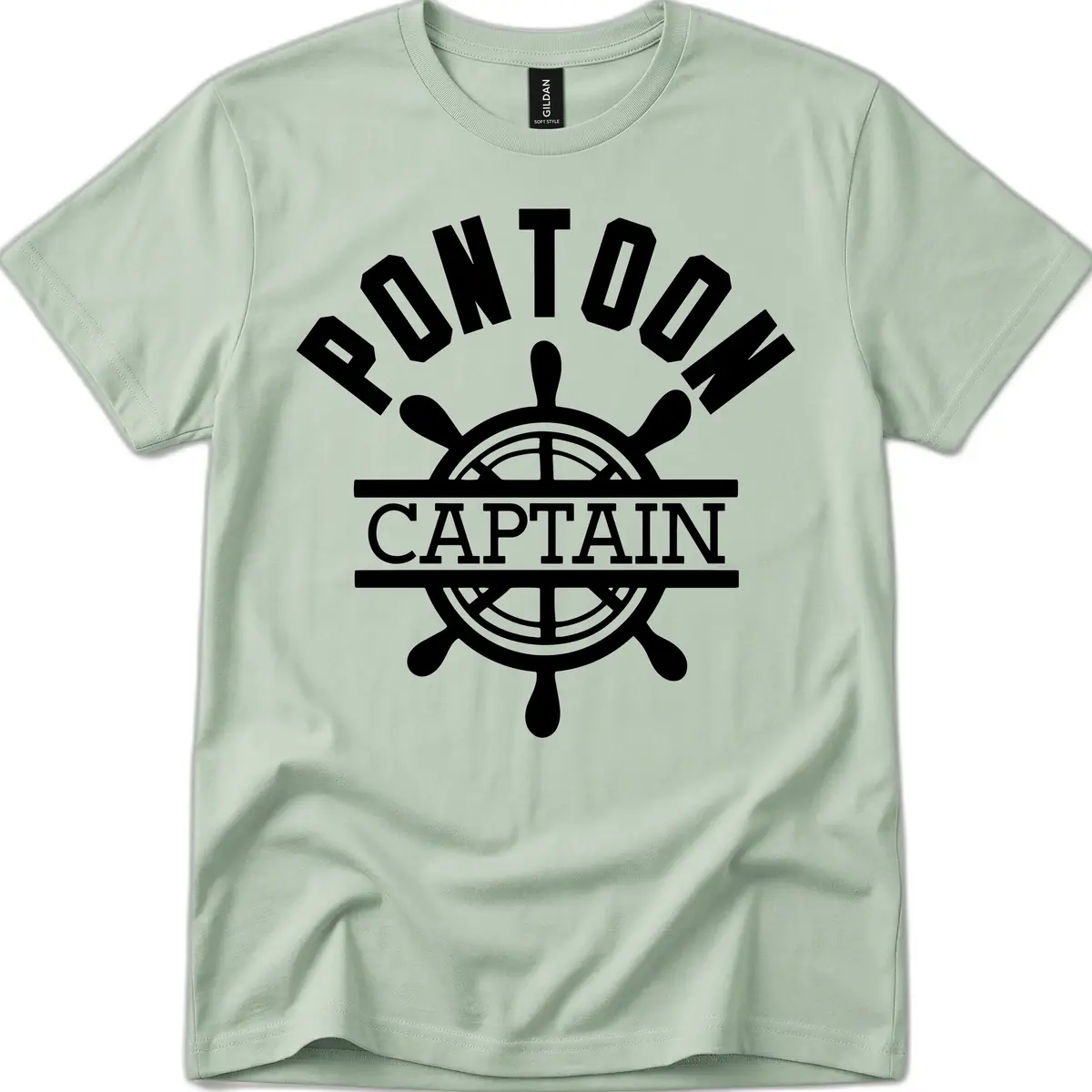 Pontoon Captain Steering Wheel Design T-Shirt in Sage
