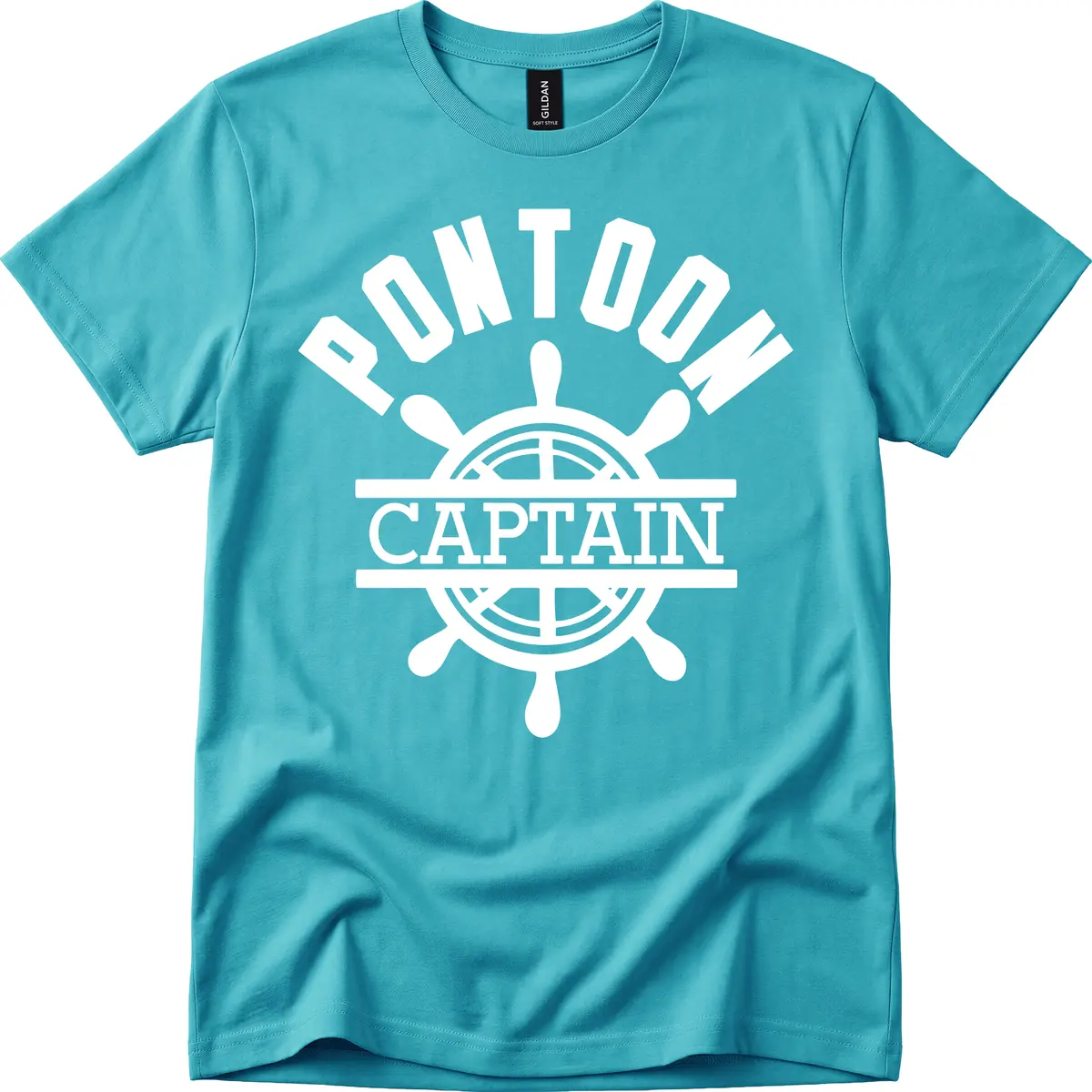 Pontoon Captain Steering Wheel Design T-Shirt in Tropical Blue