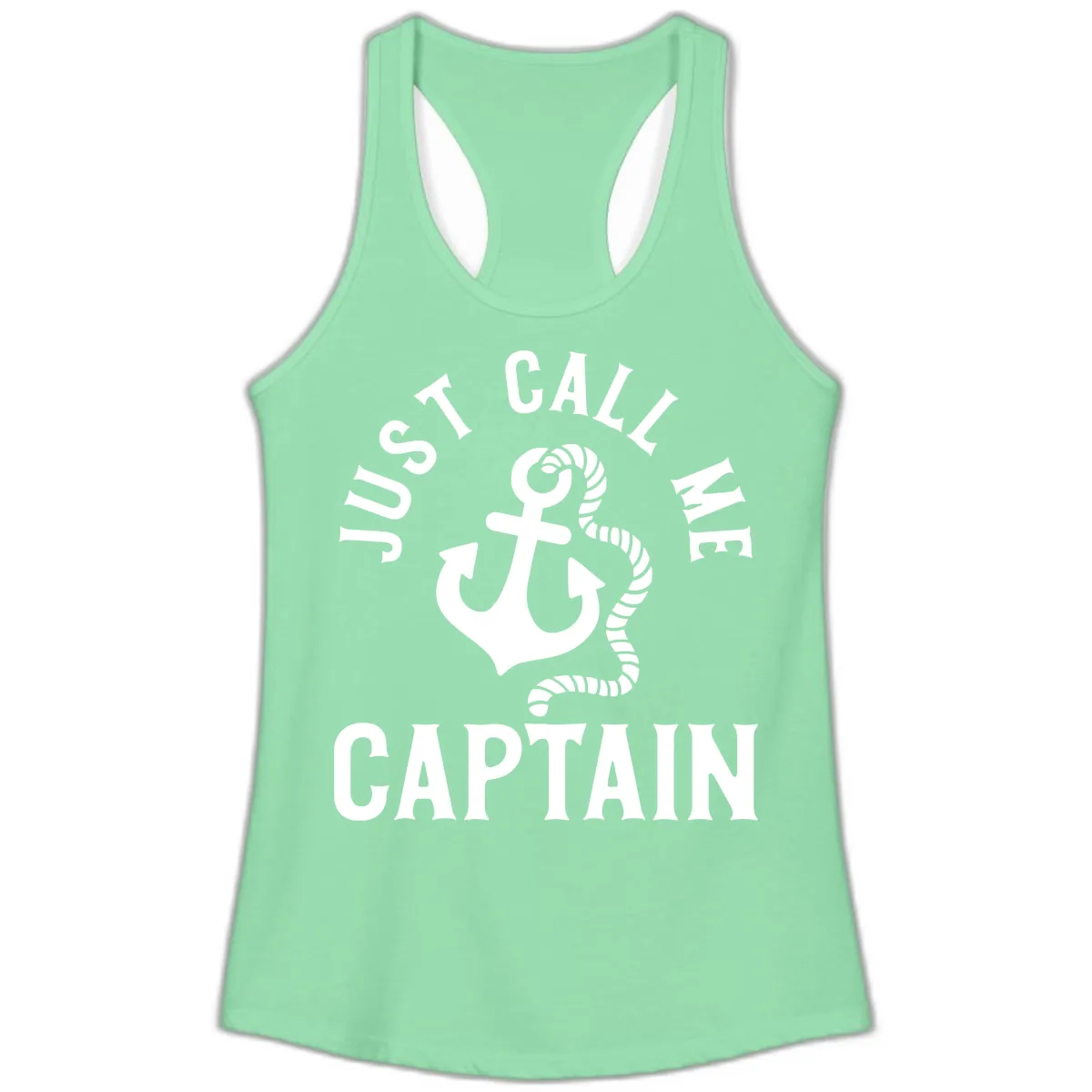 Just Call Me Captain Anchor Design Ladies Tank in Solid Mint