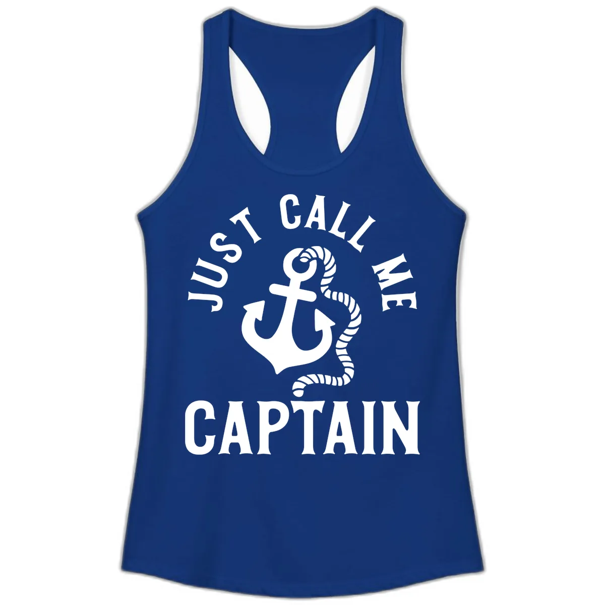 Just Call Me Captain Anchor Design Ladies Tank in Solid Royal