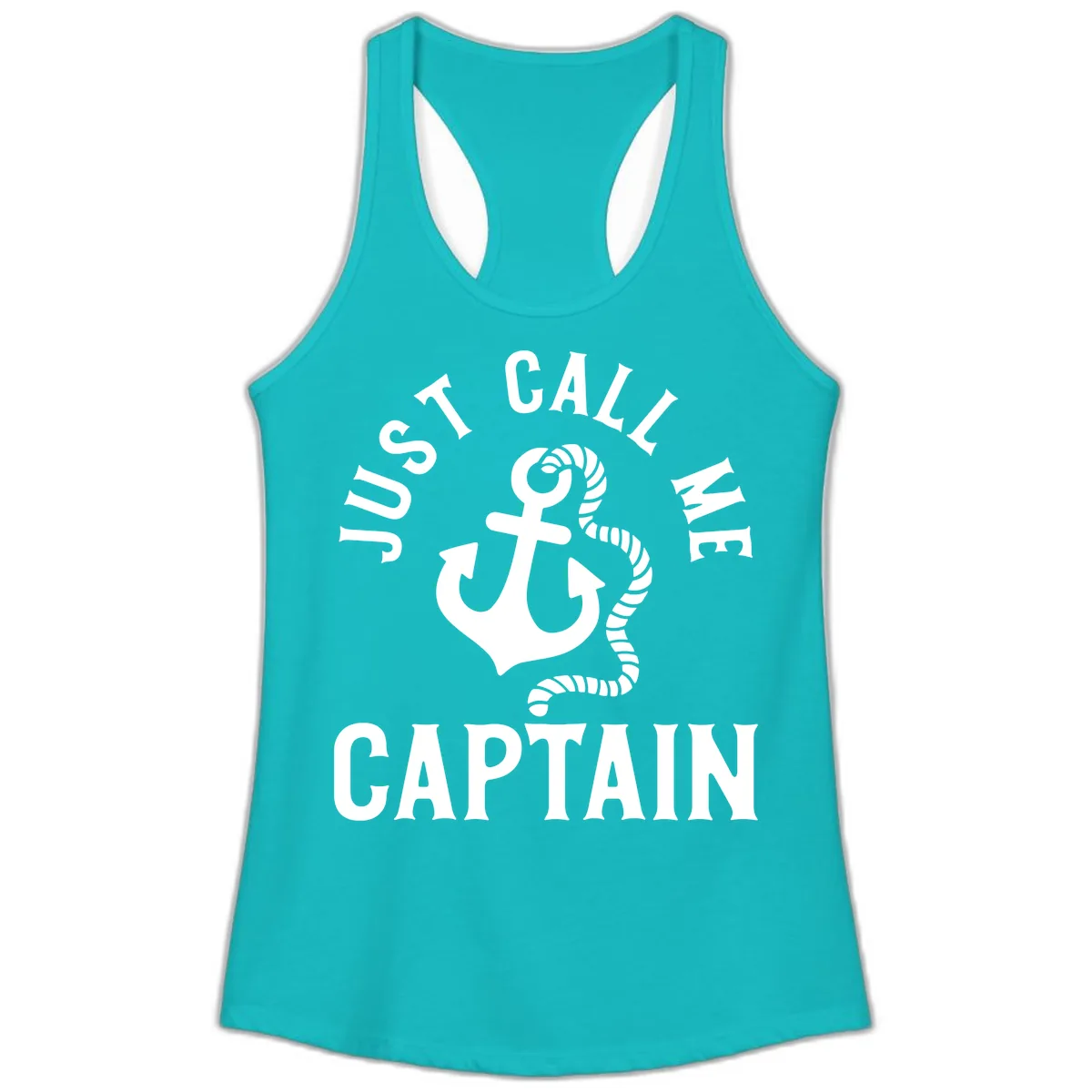 Just Call Me Captain Anchor Design Ladies Tank in Tahiti Blue