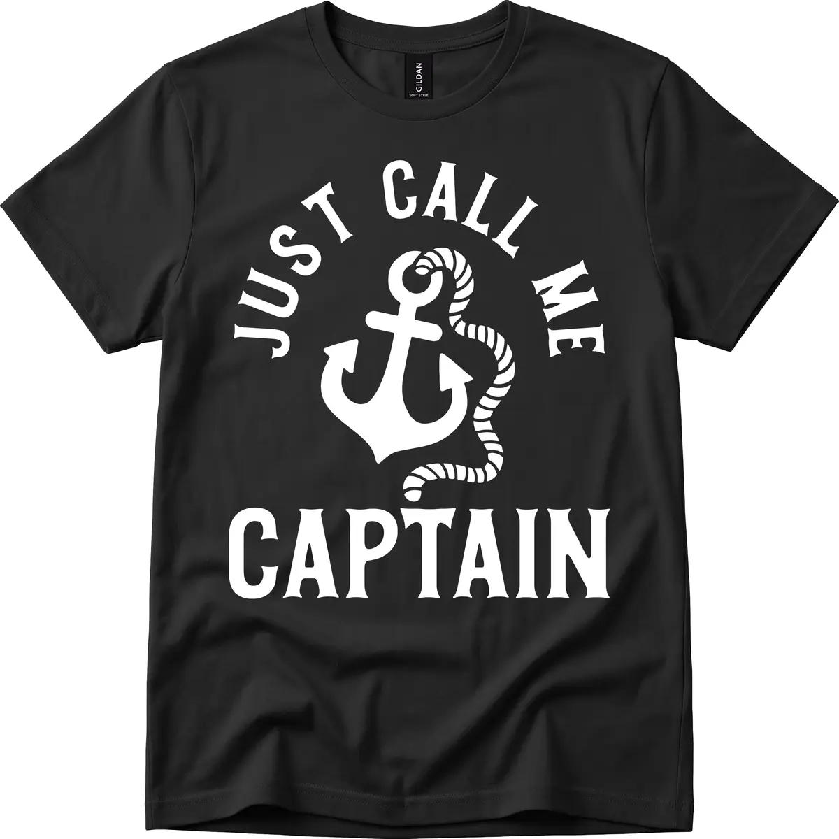 Just Call Me Captain Anchor Design T-Shirt in Black