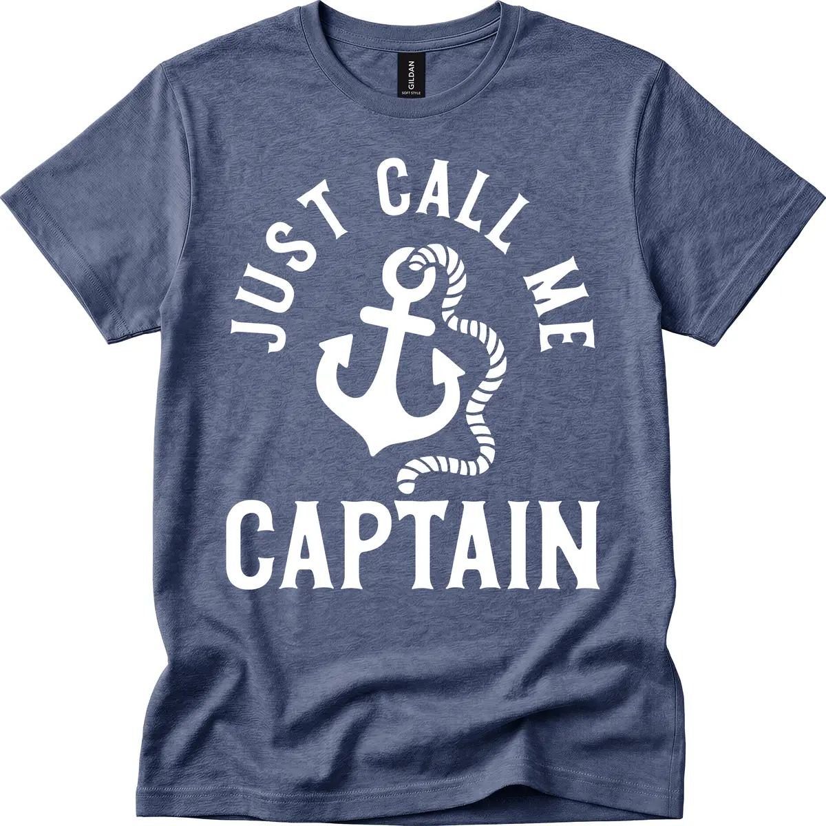 Just Call Me Captain Anchor Design T-Shirt in Heather Navy