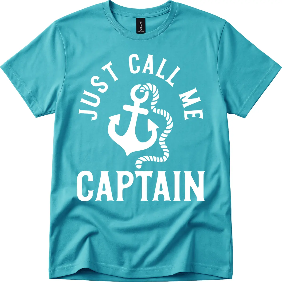 Just Call Me Captain Anchor Design T-Shirt in Tropical Blue