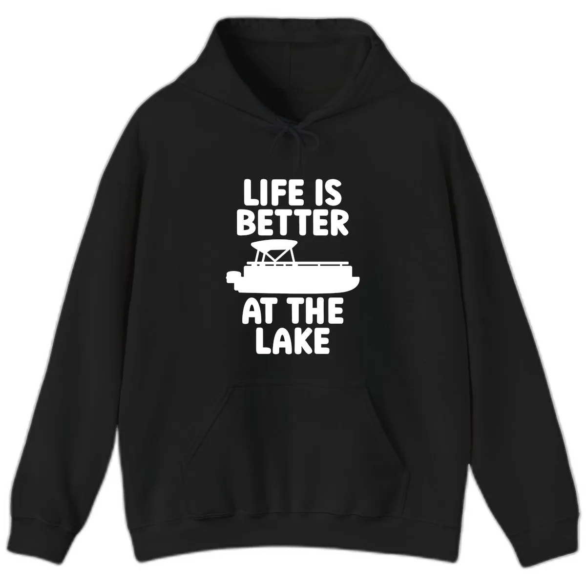 Life Is Better At The Lake Pontoon Design Hoodie in Black