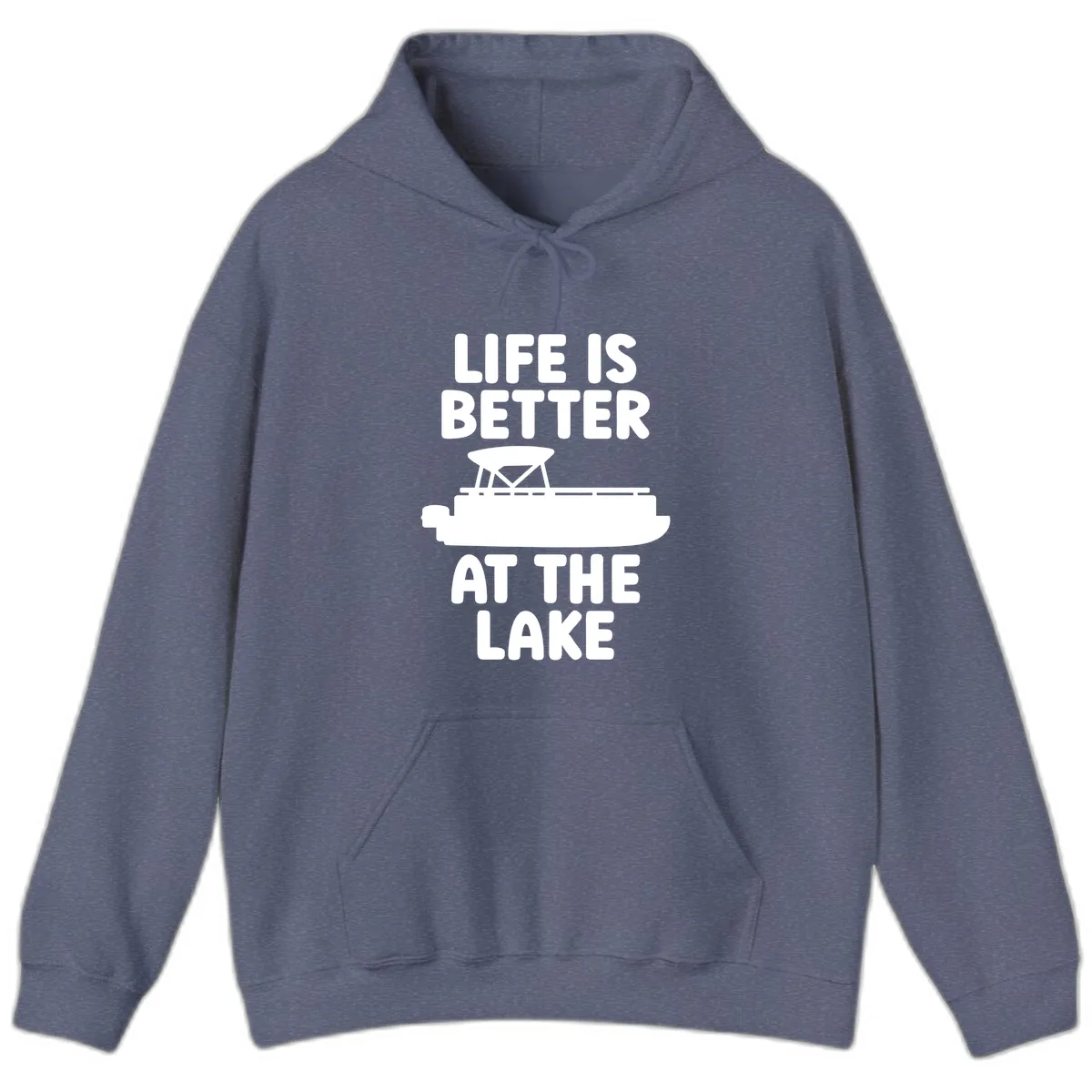 Life Is Better At The Lake Pontoon Design Hoodie in Heather Navy