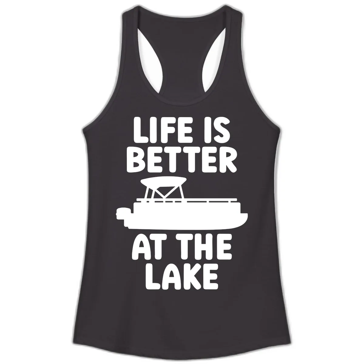 Life Is Better At The Lake Pontoon Design Ladies Tank in Black