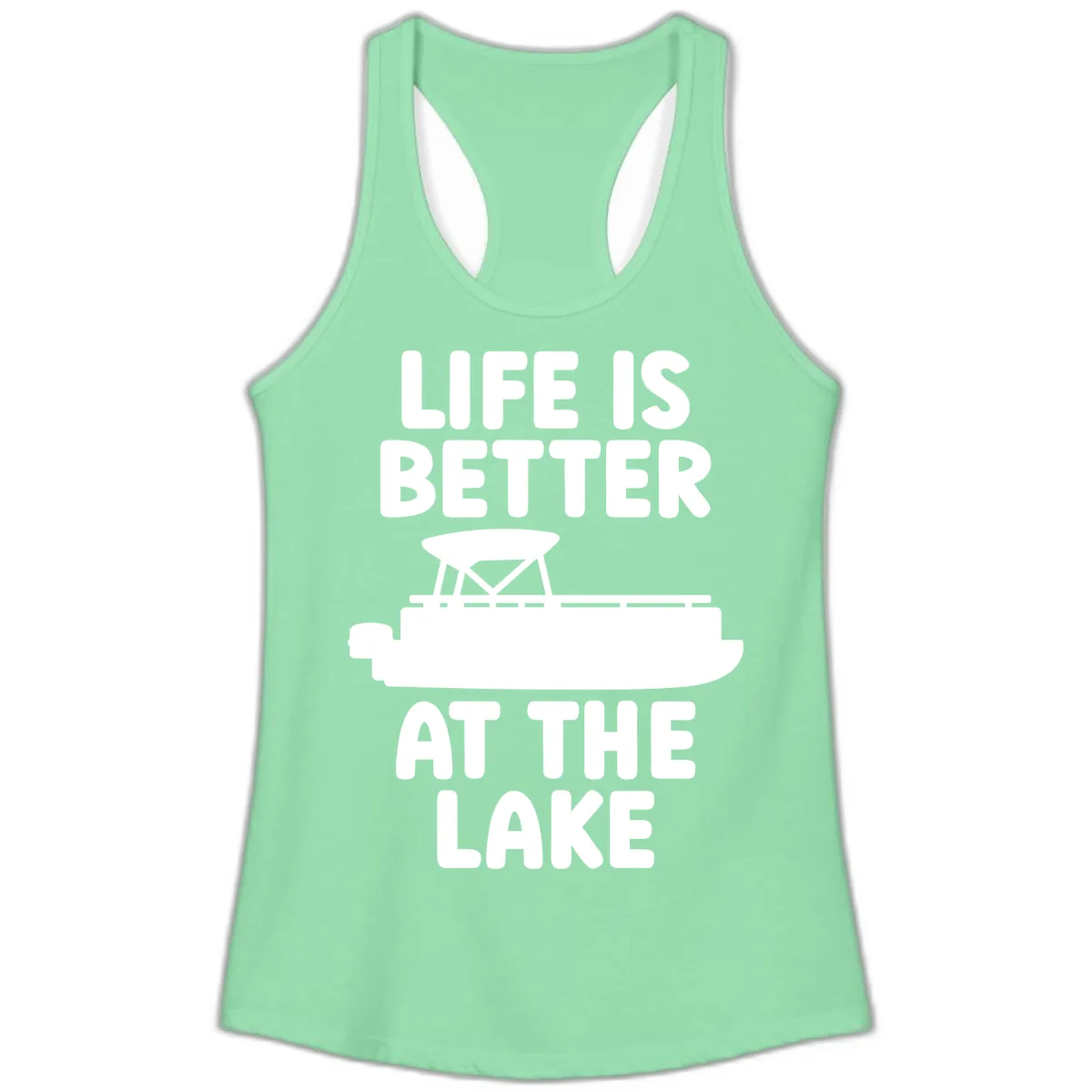 Life Is Better At The Lake Pontoon Design Ladies Tank in Solid Mint