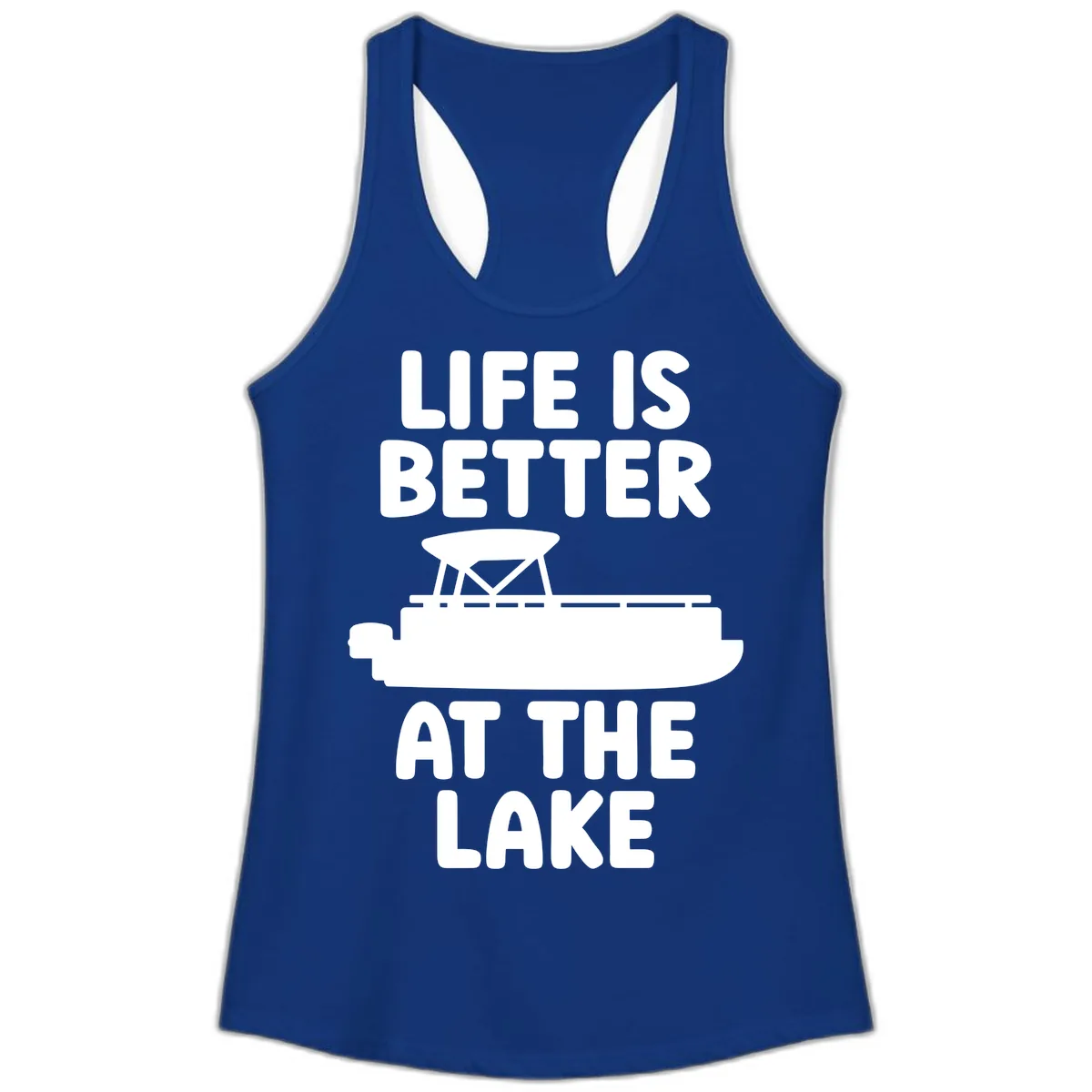 Life Is Better At The Lake Pontoon Design Ladies Tank in Solid Royal