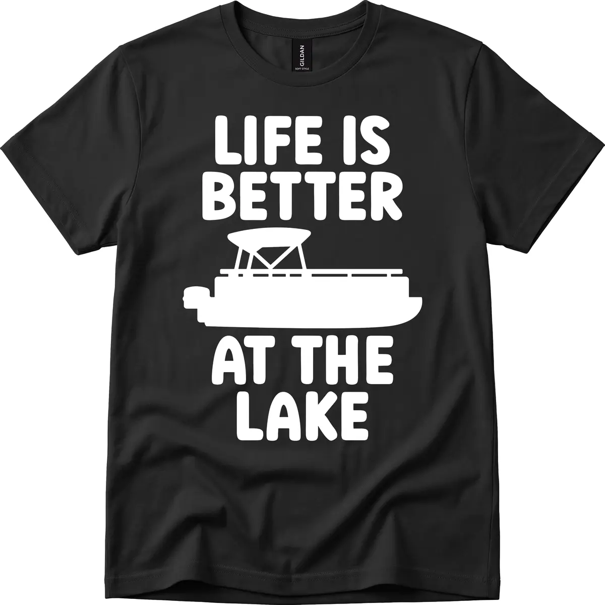 Life Is Better At The Lake Pontoon Design T-Shirt in Black