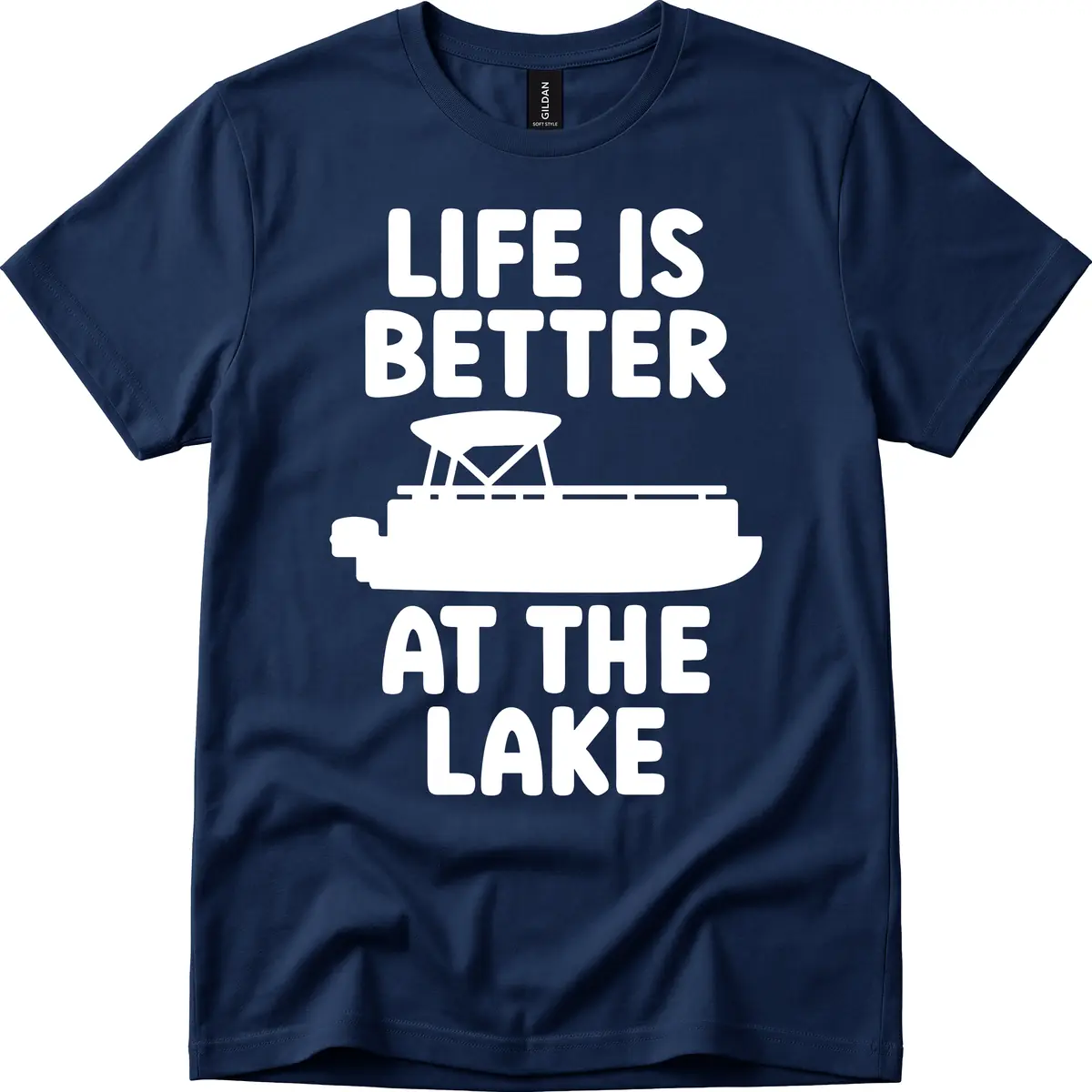 Life Is Better At The Lake Pontoon Design T-Shirt in Navy