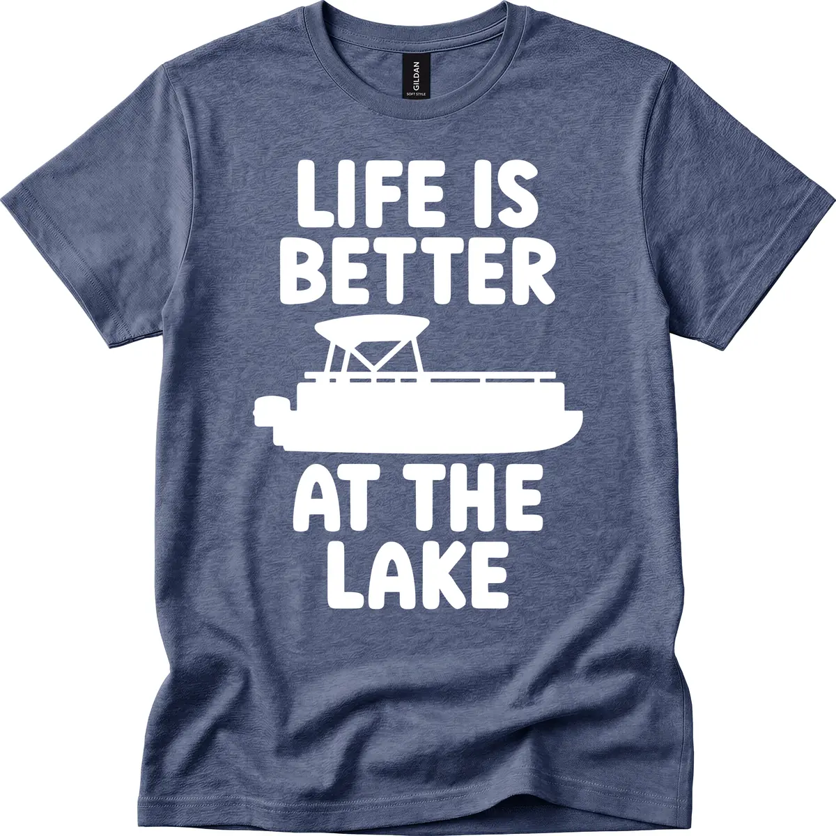 Life Is Better At The Lake Pontoon Design T-Shirt in Heather Navy