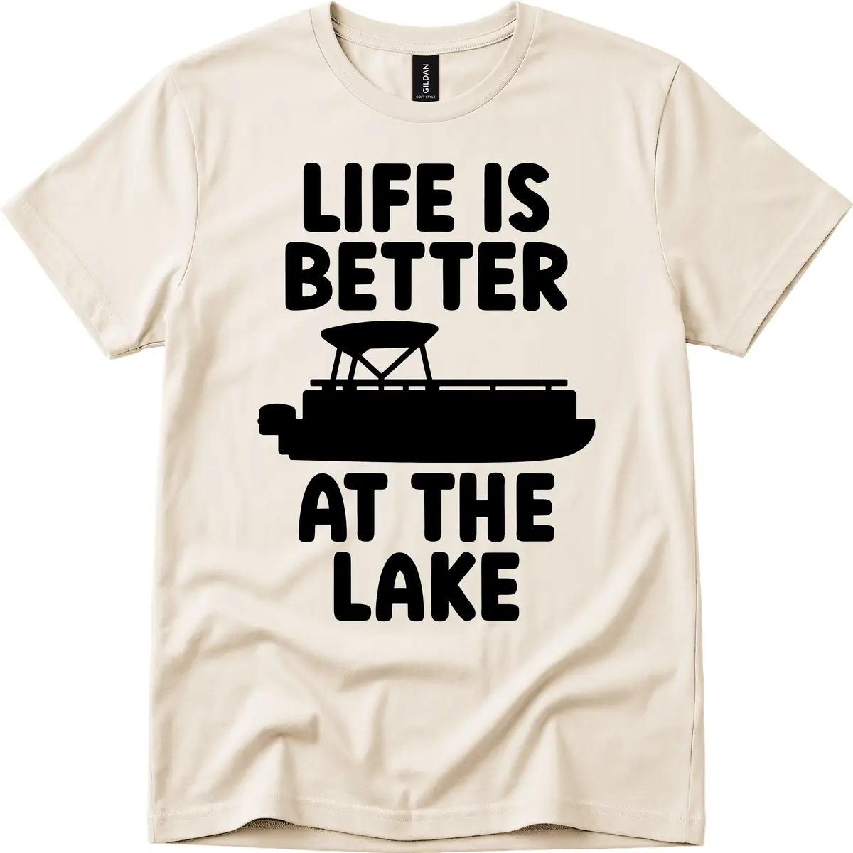 Life Is Better At The Lake Pontoon Design T-Shirt in Natural