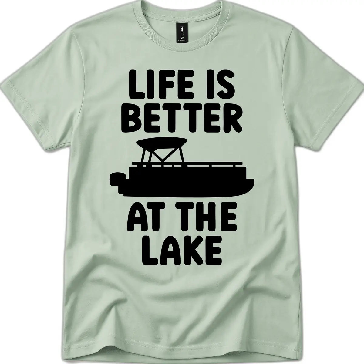 Life Is Better At The Lake Pontoon Design T-Shirt in Sage