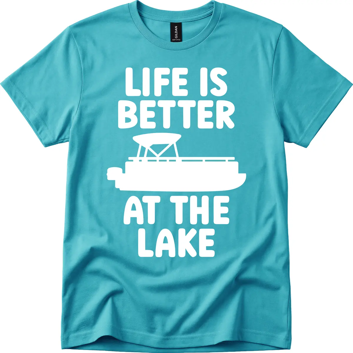 Life Is Better At The Lake Pontoon Design T-Shirt in Tropical Blue