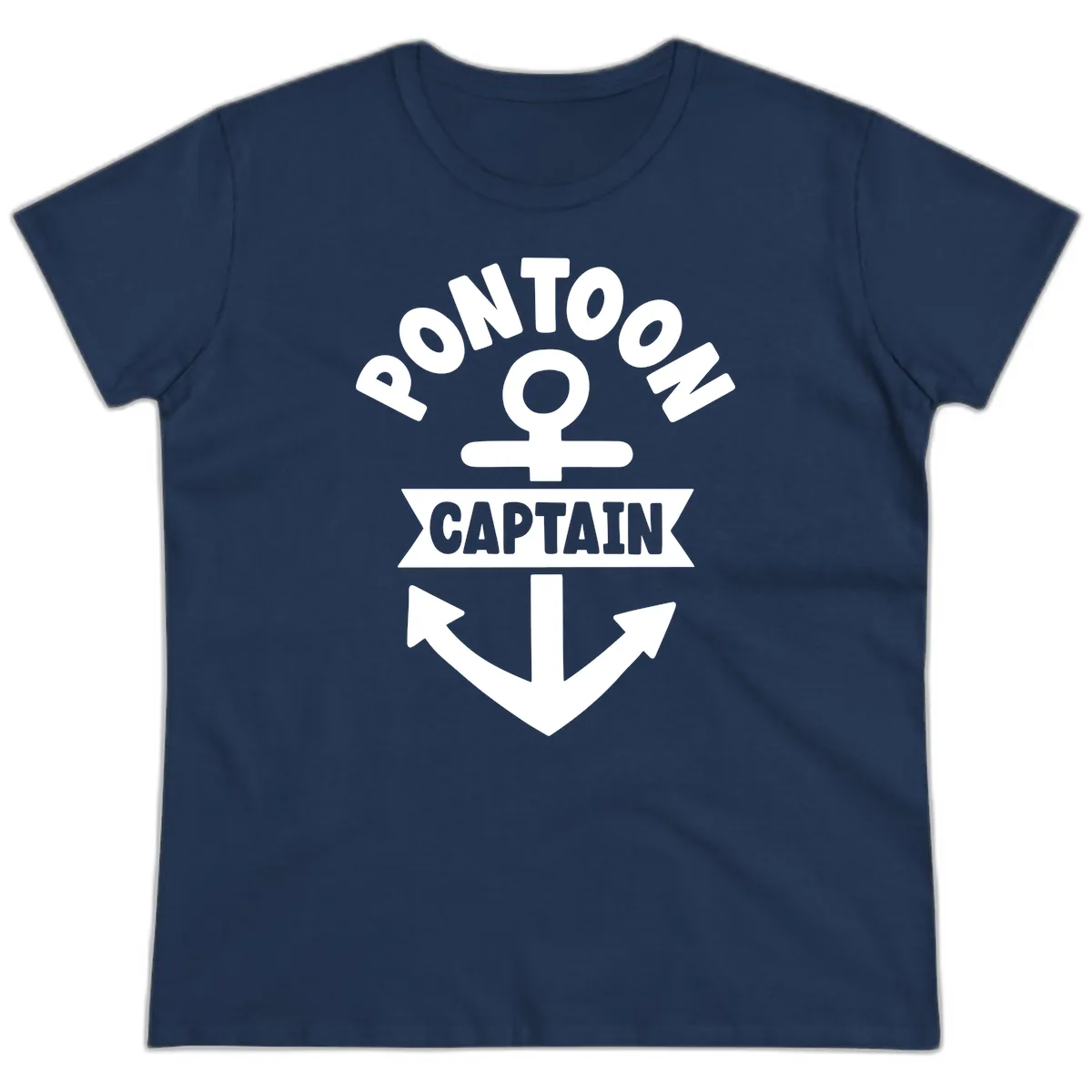 Pontoon Captain Anchor Emblem Ladies Tee in Navy