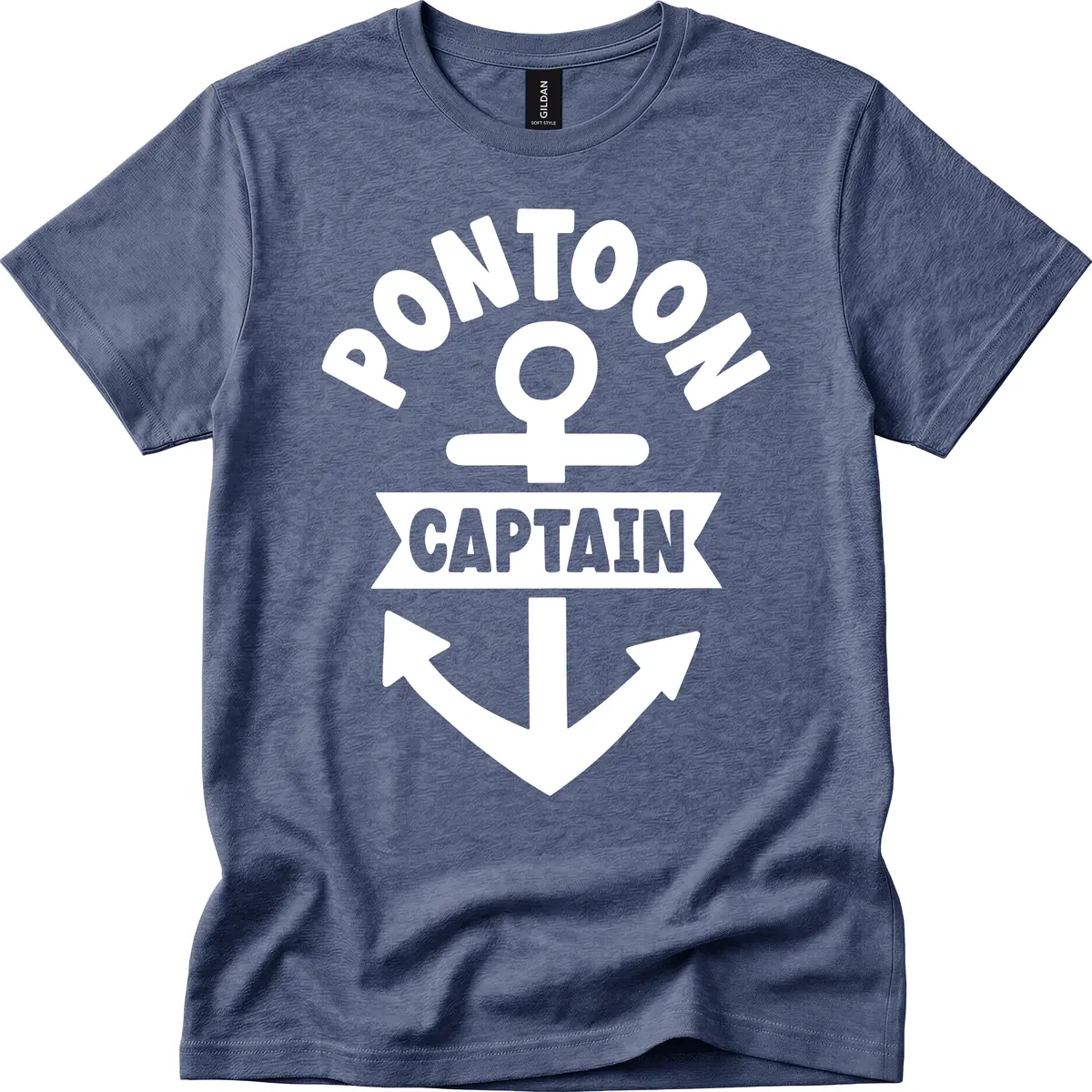 Pontoon Captain Anchor Emblem T-Shirt in Heather Navy