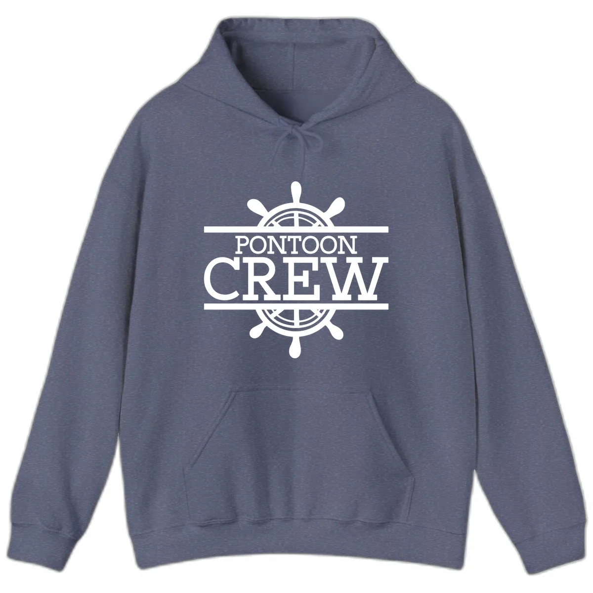 Pontoon Crew Nautical Helm Design Hoodie in Heather Navy
