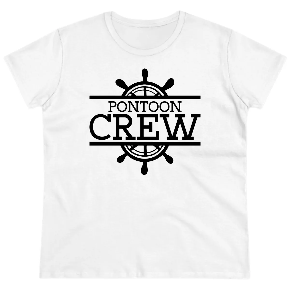 Pontoon Crew Nautical Helm Design Ladies Tee in White