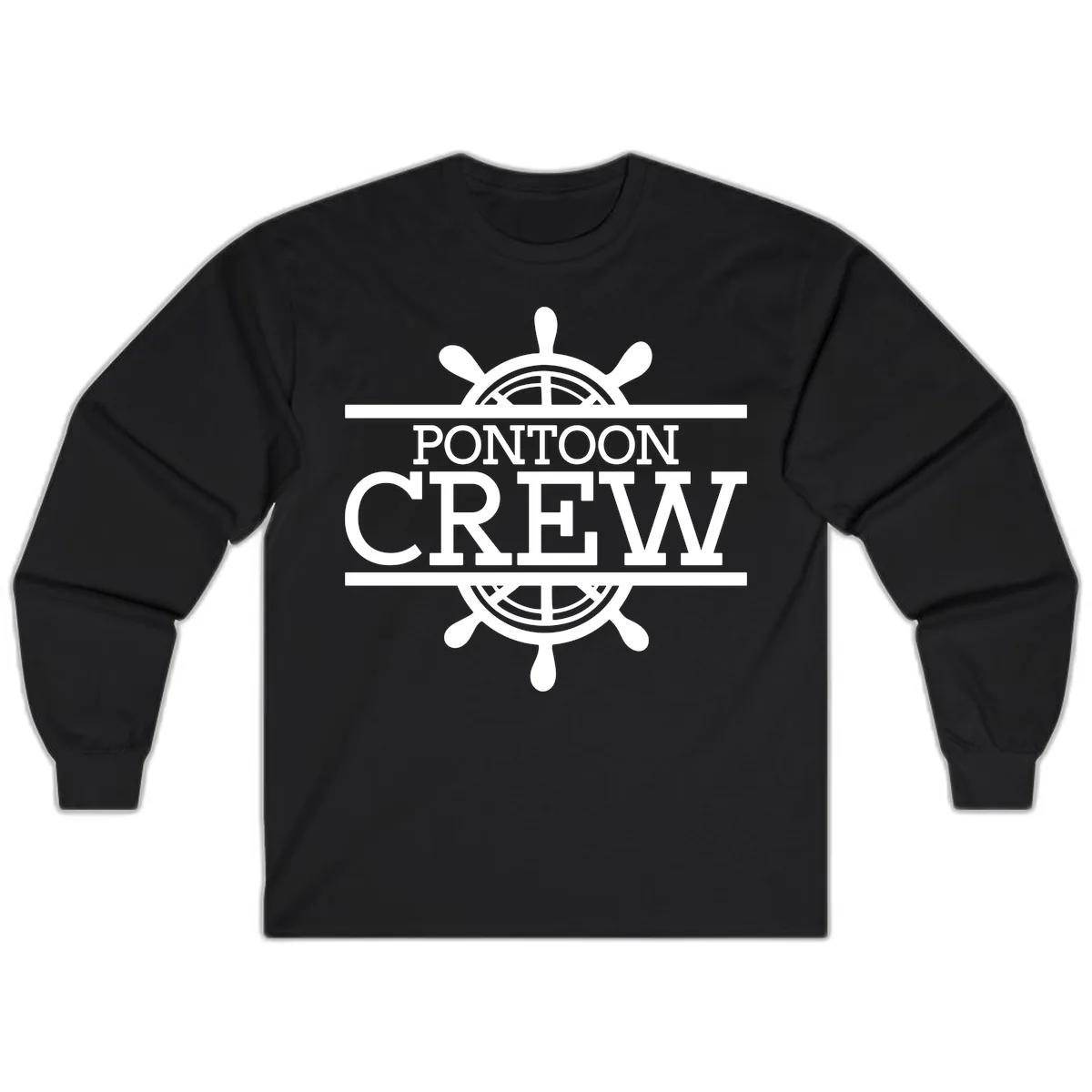 Pontoon Crew Nautical Helm Design Long Sleeve in Black