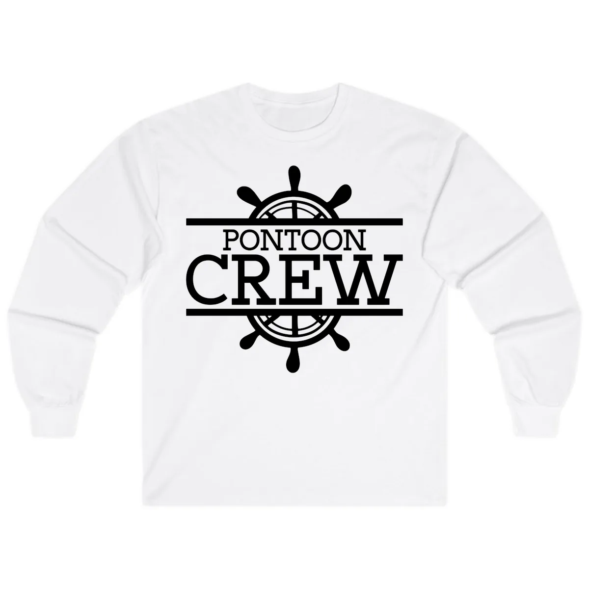 Pontoon Crew Nautical Helm Design Long Sleeve in White