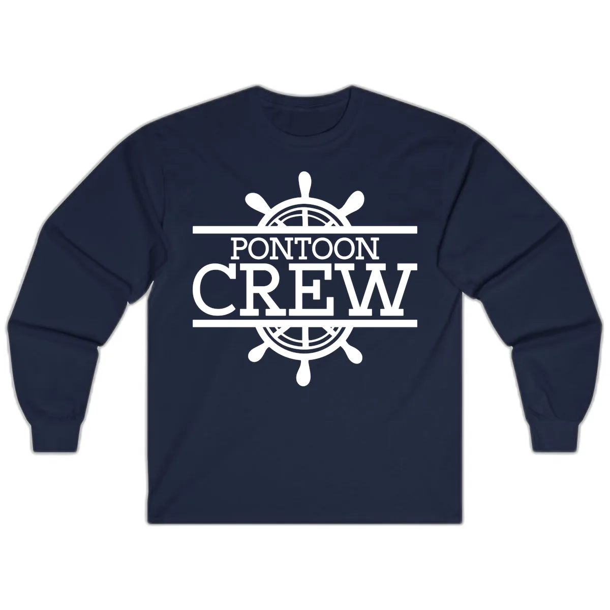 Pontoon Crew Nautical Helm Design Long Sleeve in Navy