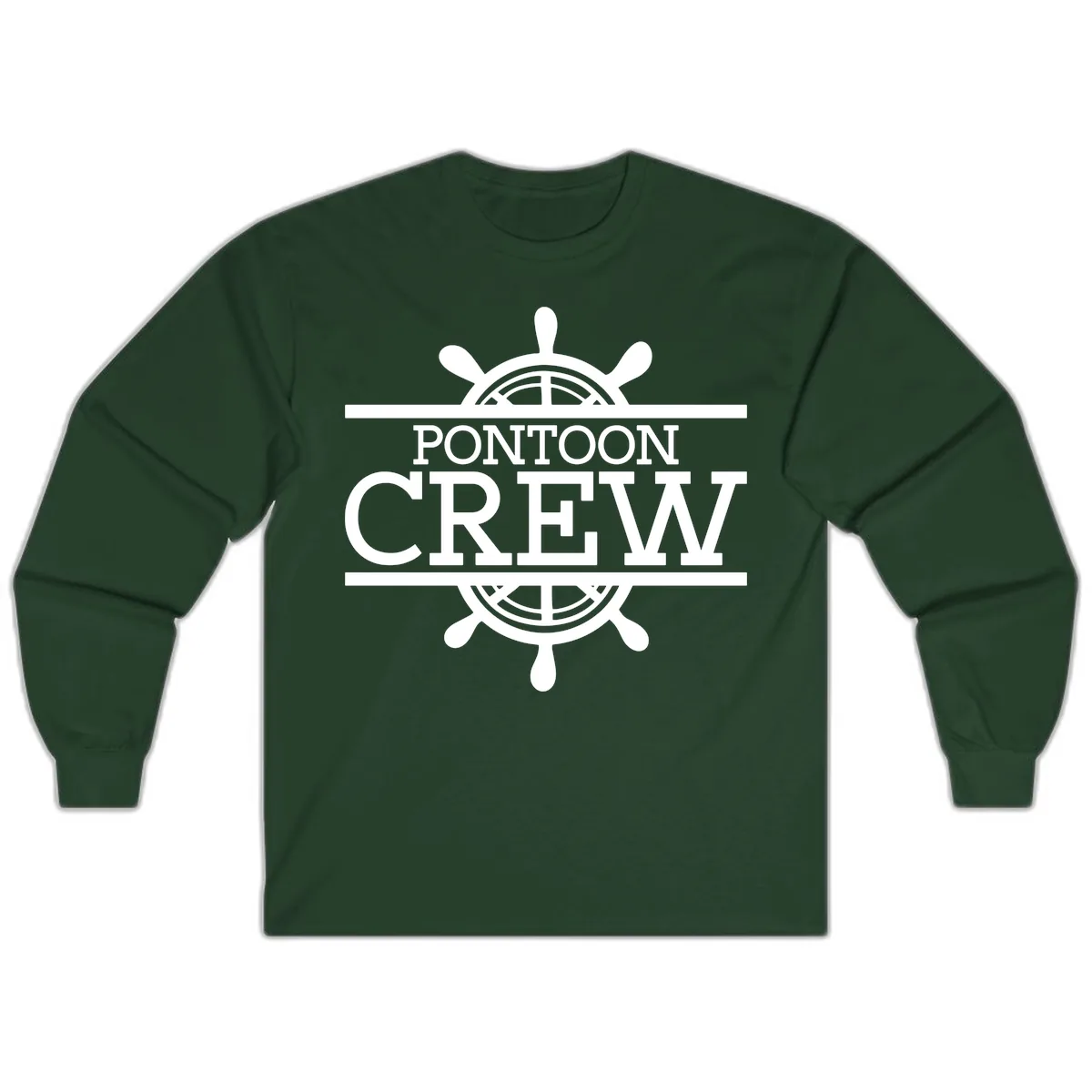Pontoon Crew Nautical Helm Design Long Sleeve in Forest Green