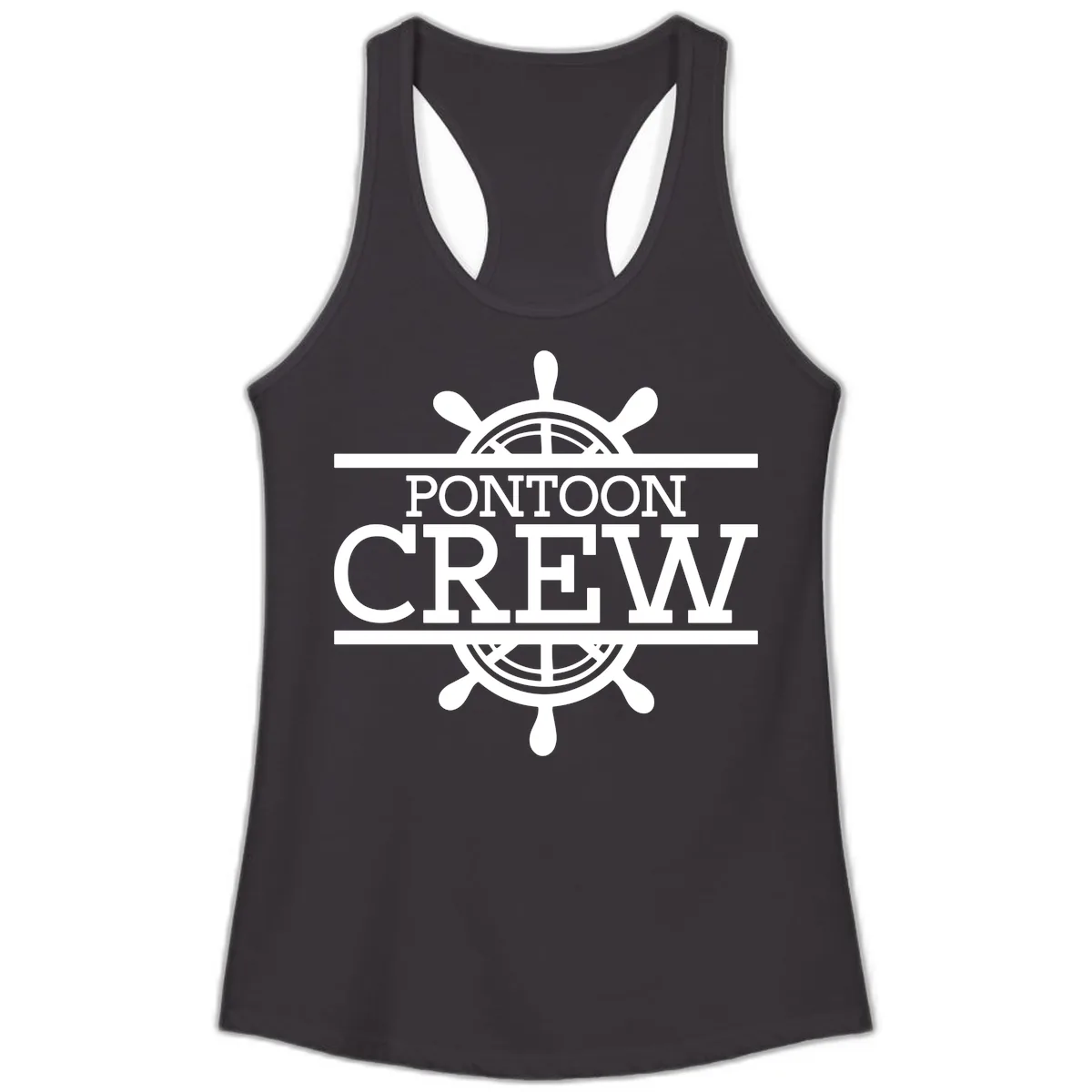 Pontoon Crew Nautical Helm Design Ladies Tank in Black