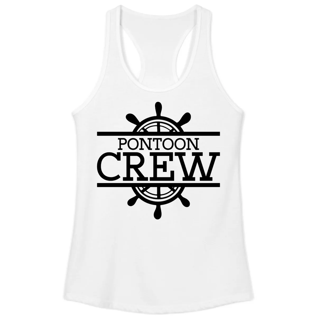 Pontoon Crew Nautical Helm Design Ladies Tank in White