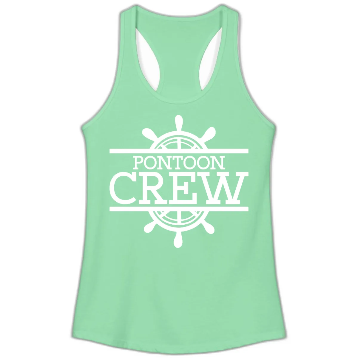 Pontoon Crew Nautical Helm Design Ladies Tank in Solid Mint
