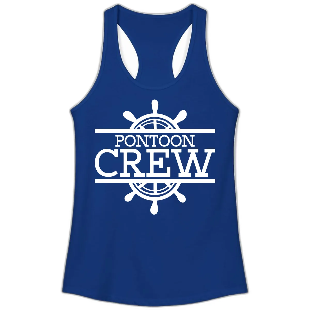 Pontoon Crew Nautical Helm Design Ladies Tank in Solid Royal