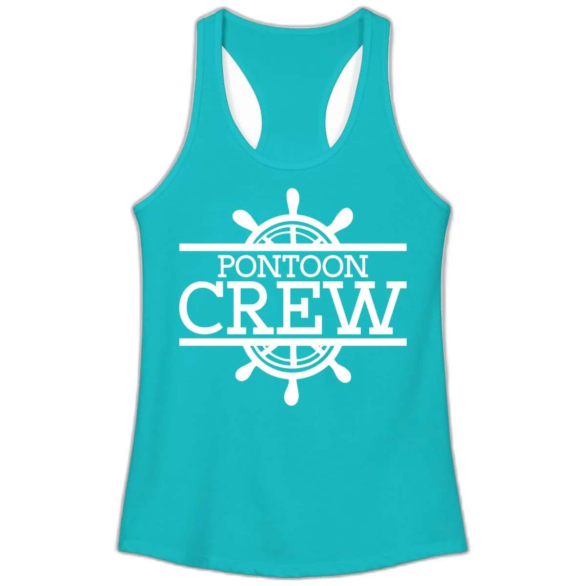 Pontoon Crew Nautical Helm Design Ladies Tank in Tahiti Blue
