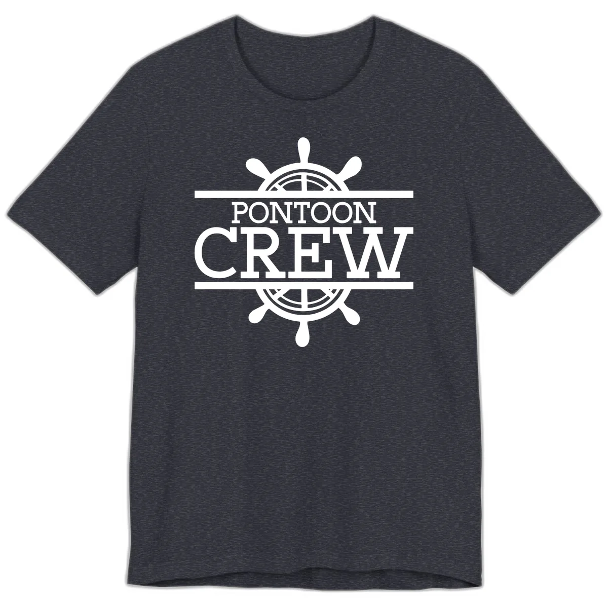 Pontoon Crew Nautical Helm Design Premium T-Shirt in Heather Navy