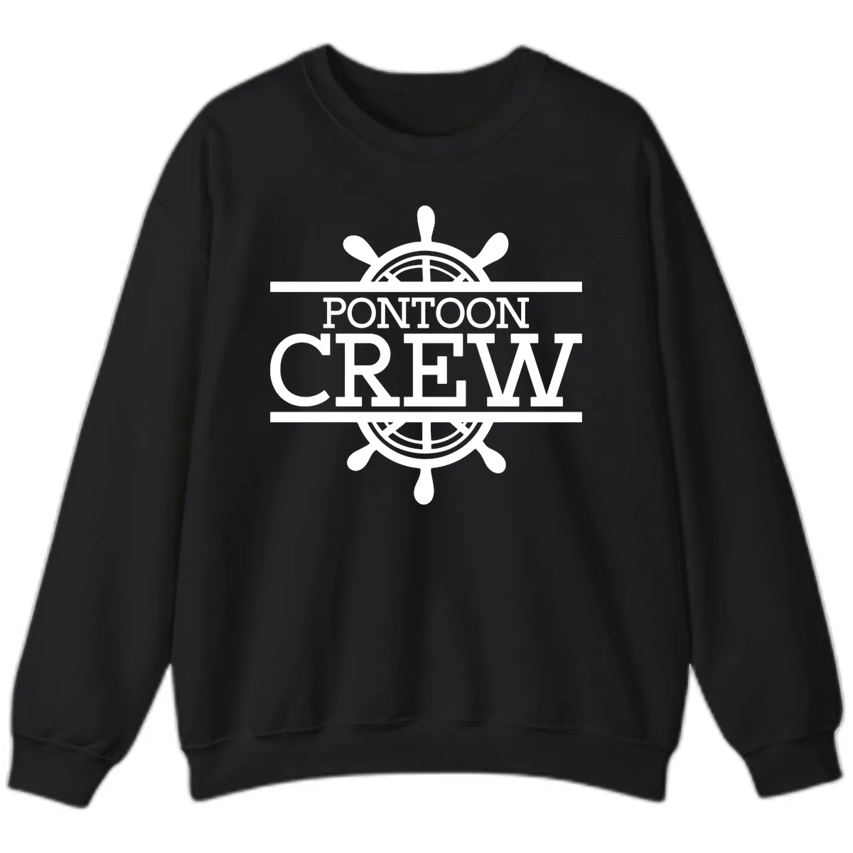 Pontoon Crew Nautical Helm Design Sweatshirt in Black