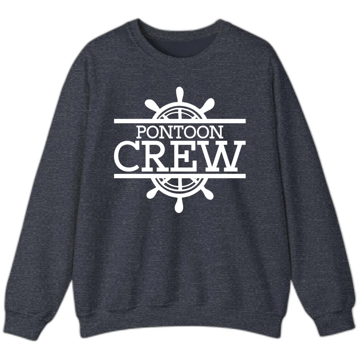 Pontoon Crew Nautical Helm Design Sweatshirt in Heather Sport Dark Navy