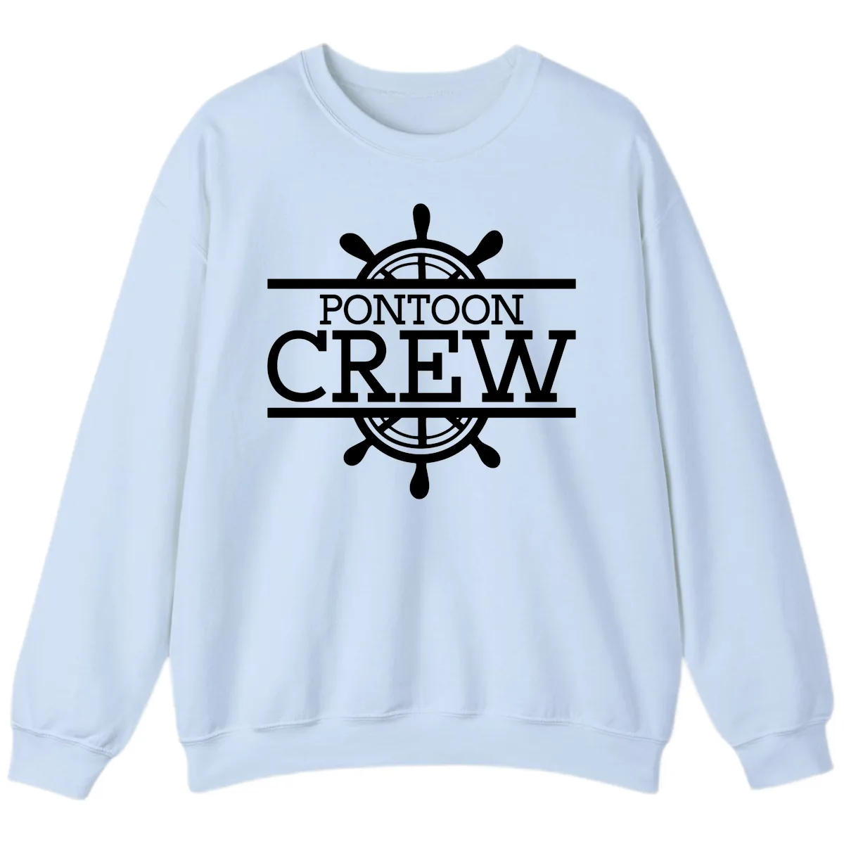 Pontoon Crew Nautical Helm Design Sweatshirt in Light Blue